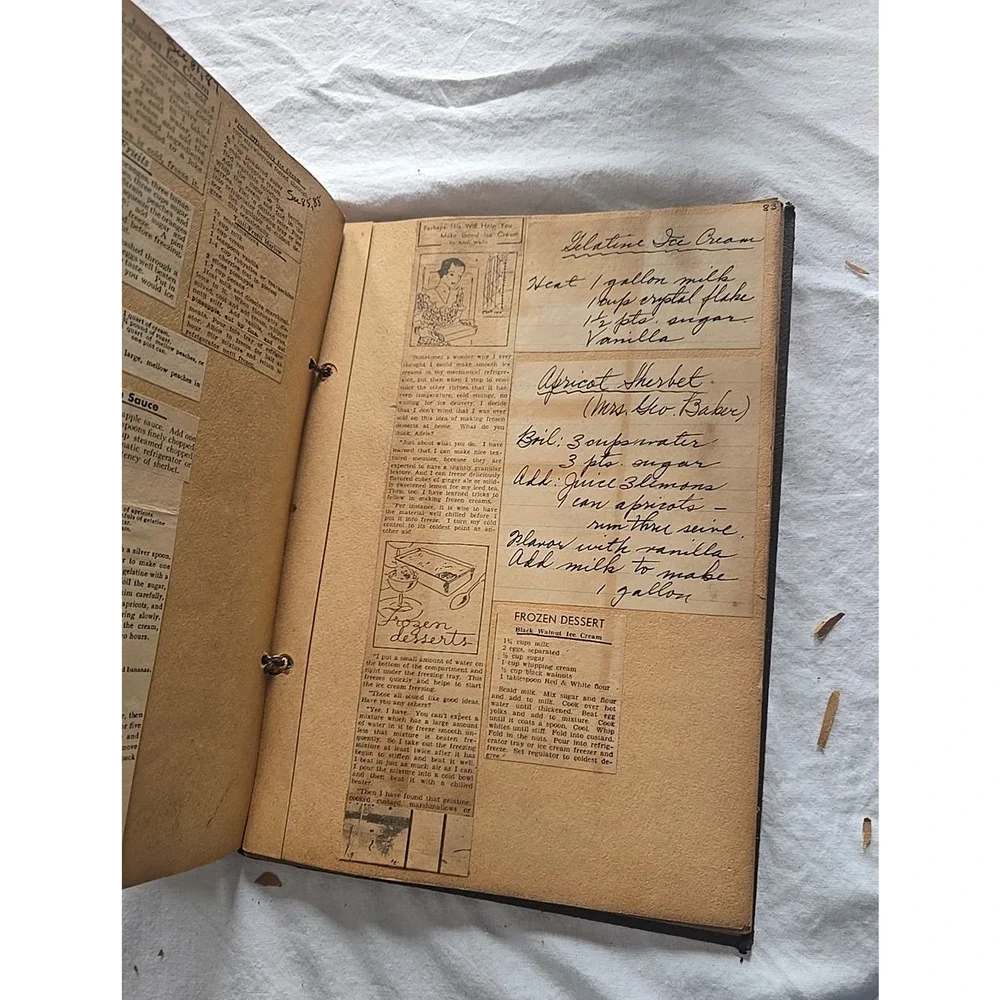 Vtg‎ String-Bound Scrapbook Clippings Cut-Out Handwritten Ephemera Recipe Book
